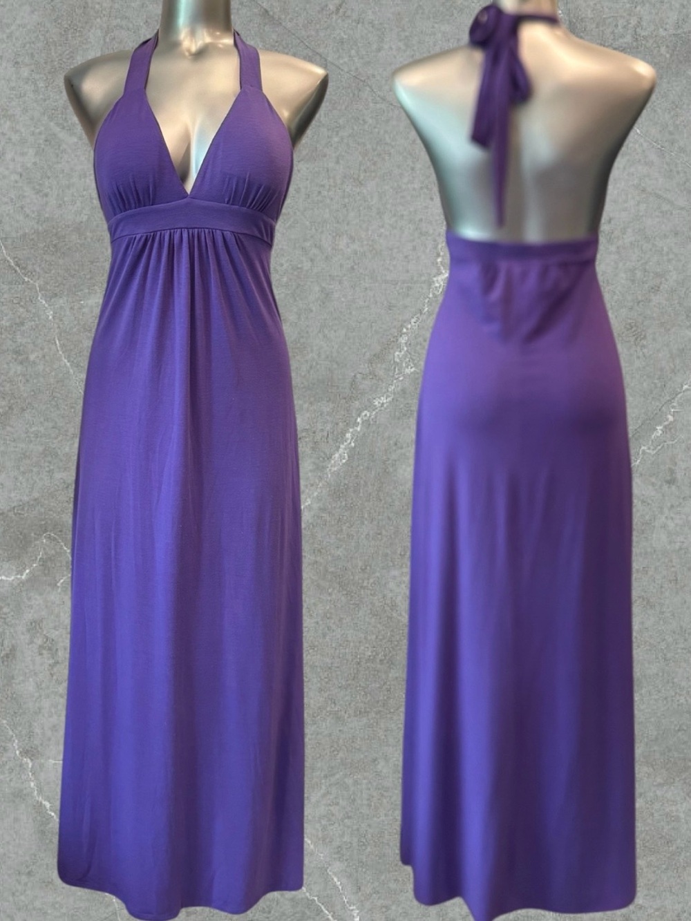 2 for $30 | Sleeveless Purple Halter Maxi Dress - Picture 3 of 15